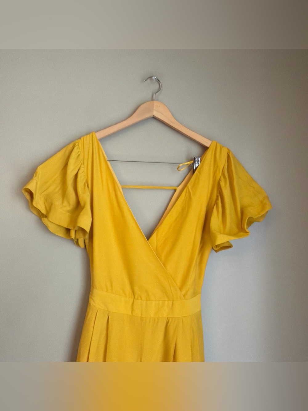 Endless Rose Flounced Sleeve V Neck Jumpsuit Yellow Wide Leg Size Small NWT - Picture 2 of 12